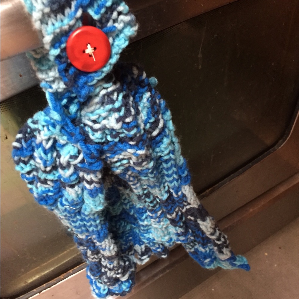 Hand knitted hanging kitchen towel